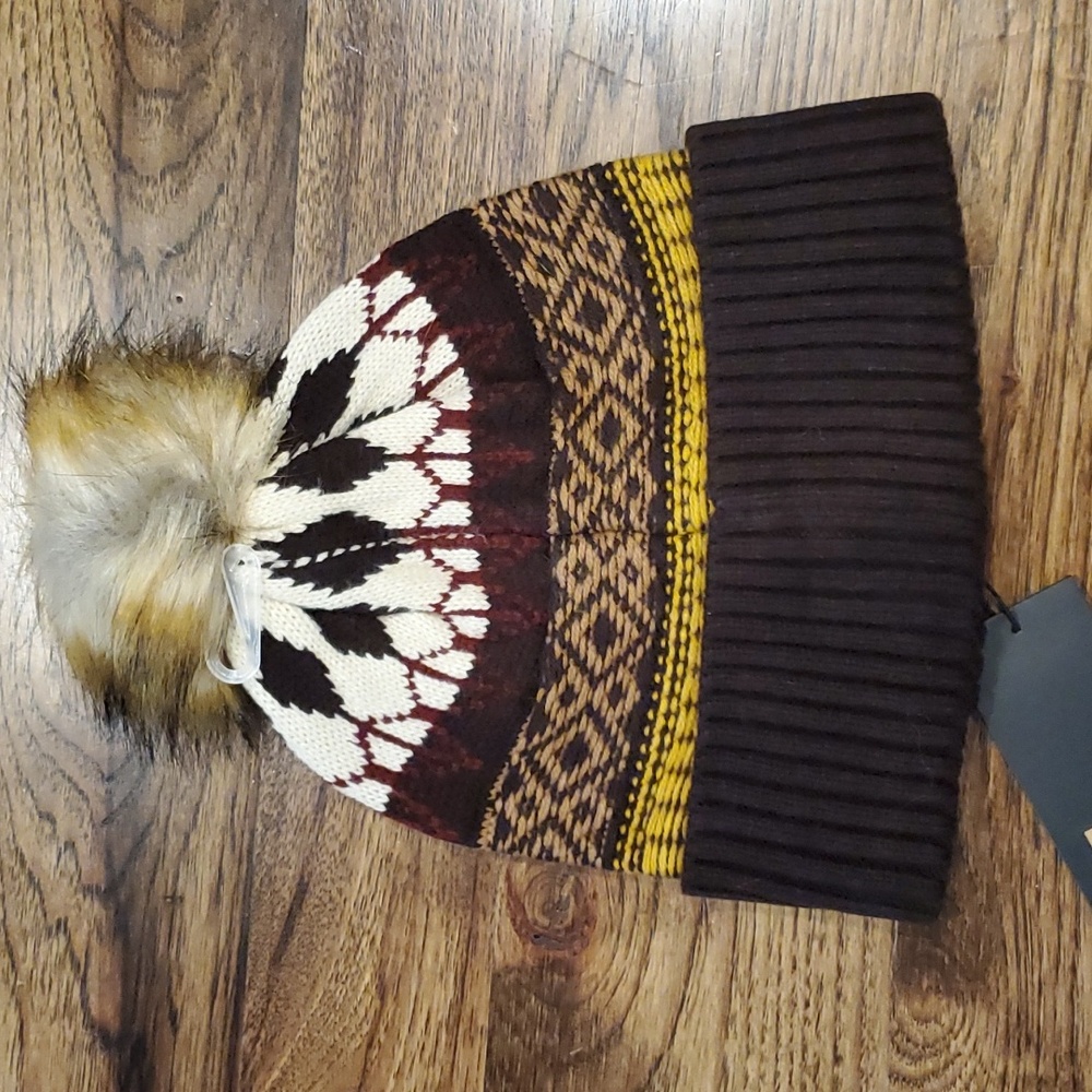 Womens Frye fairisle print beanie with pom - Picture 3 of 3